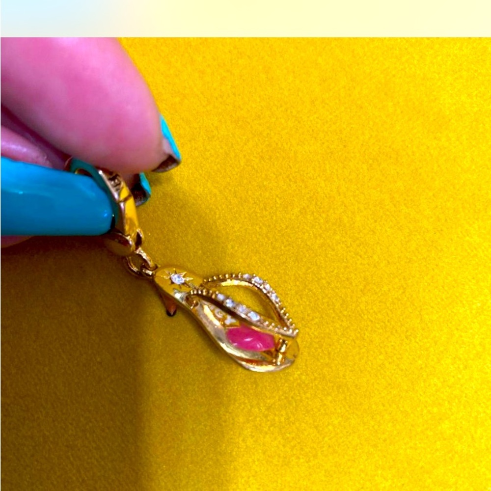 Vintage Juicy Couture rare & retired high-heeled pink/gold shoe w/ crystals.